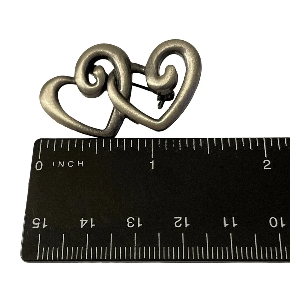 Open Double‎ Heart Intertwined Brooch Pin Silver Tone Metal Love Gift Vintage
